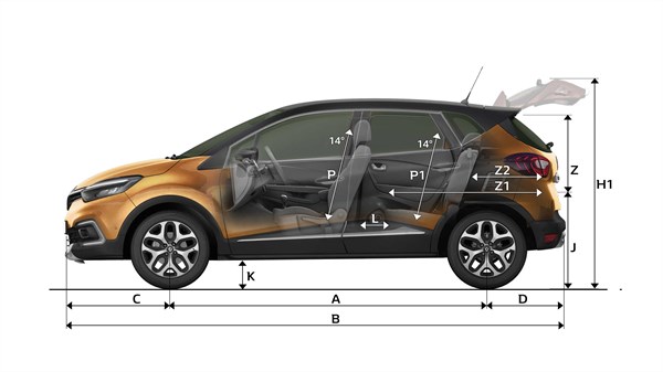Renault CAPTUR - Vue de profil avec dimensions