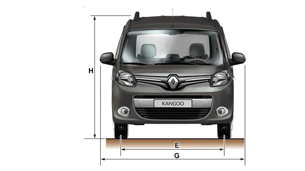 Renault KANGOO - Vue de face du véhicule avec dimensions