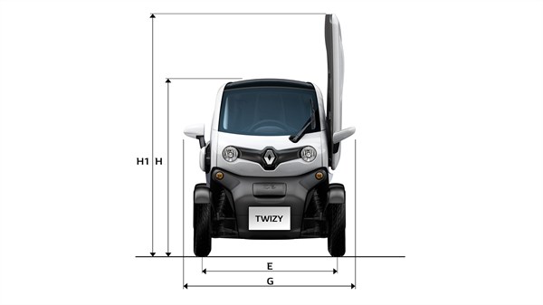 Renault TWIZY - Vue de face du véhicule avec dimensions